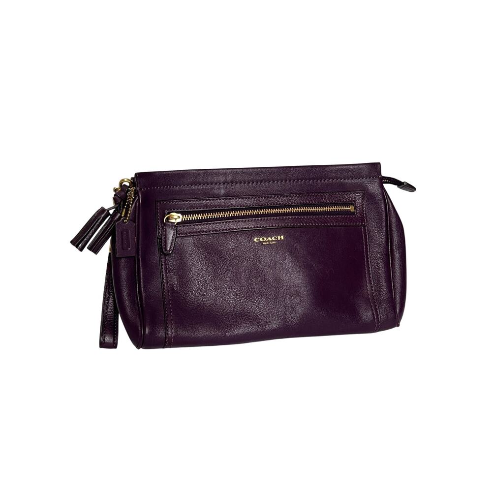 Coach Purple Leather Zip Top Clutch Wristlet